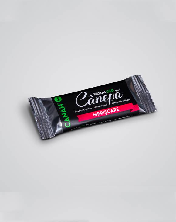 Baton raw bio cu seminte de canepa si merisoare 48g CANAH