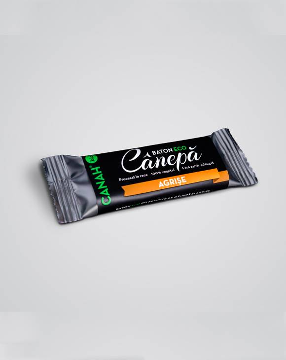 Baton raw bio cu seminte de canepa si agrise 48g CANAH