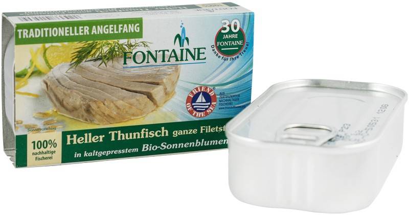 File de ton, bucati intregi in ulei de floarea soarelui, eco-bio, 120g - Fontaine