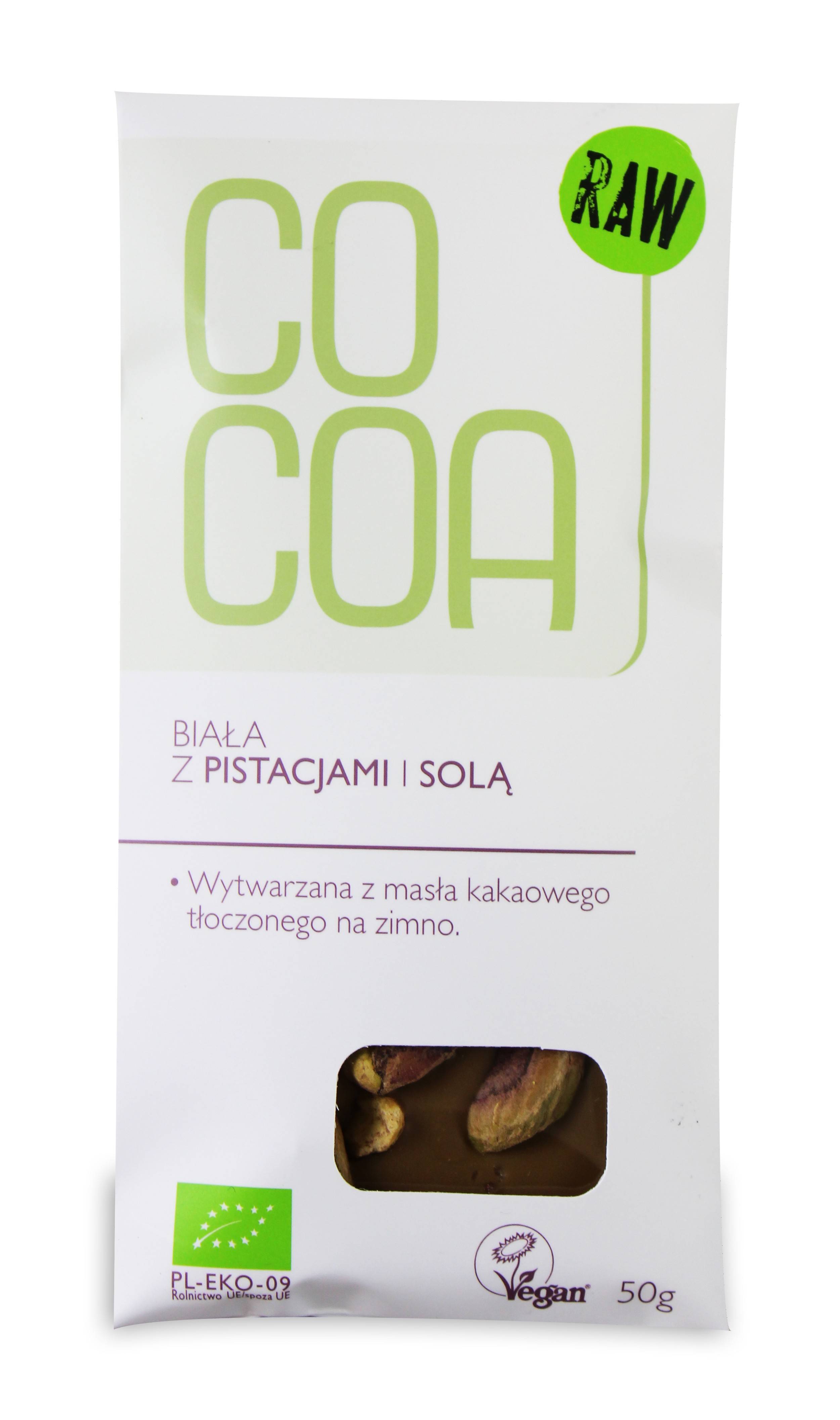 Ciocolata vegan bruta cu fistic si sare, eco-bio, 50g, Cocoa