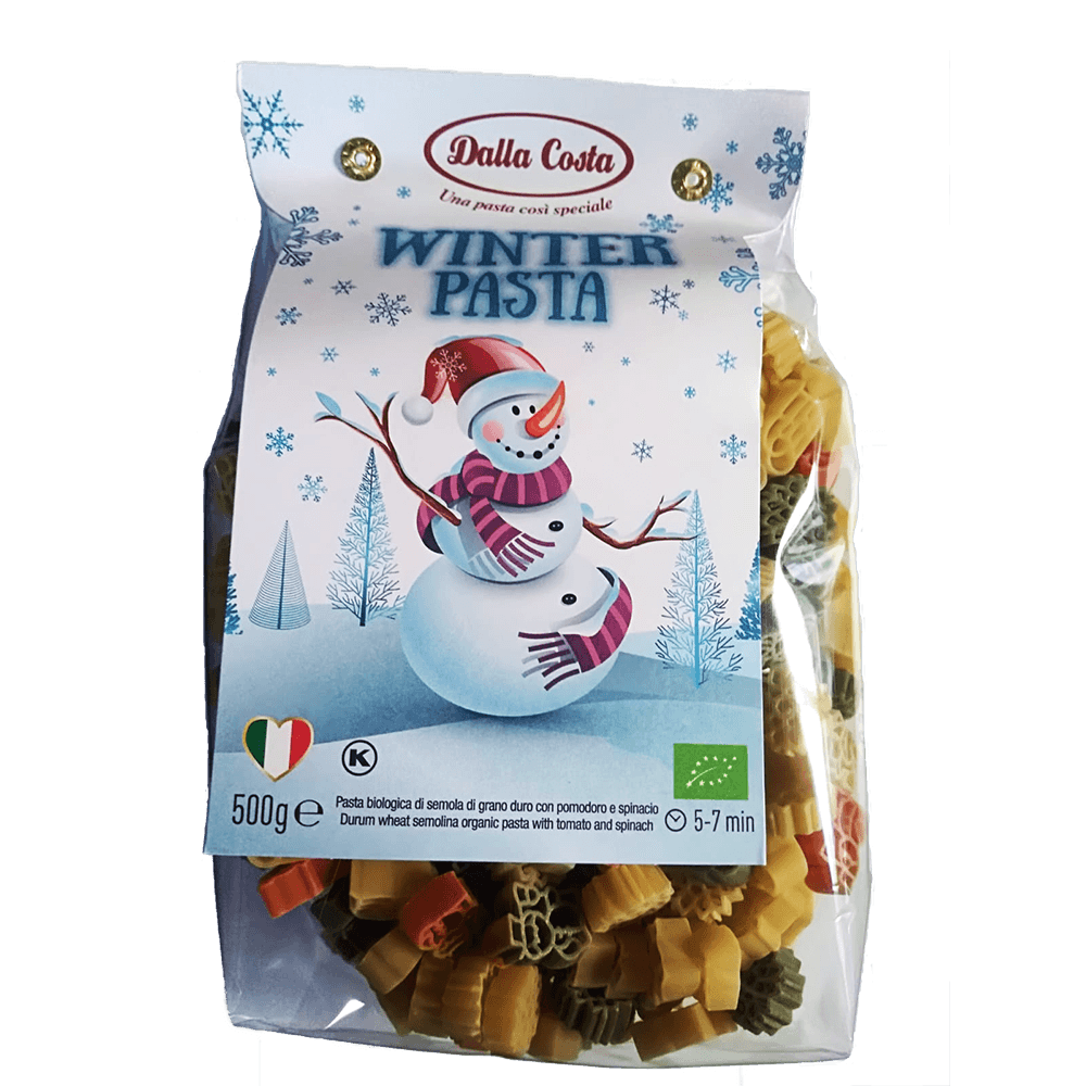 Paste WINTER cu rosii si spanac in forma de om de zapada, eco-bio 500g, Dalla Costa