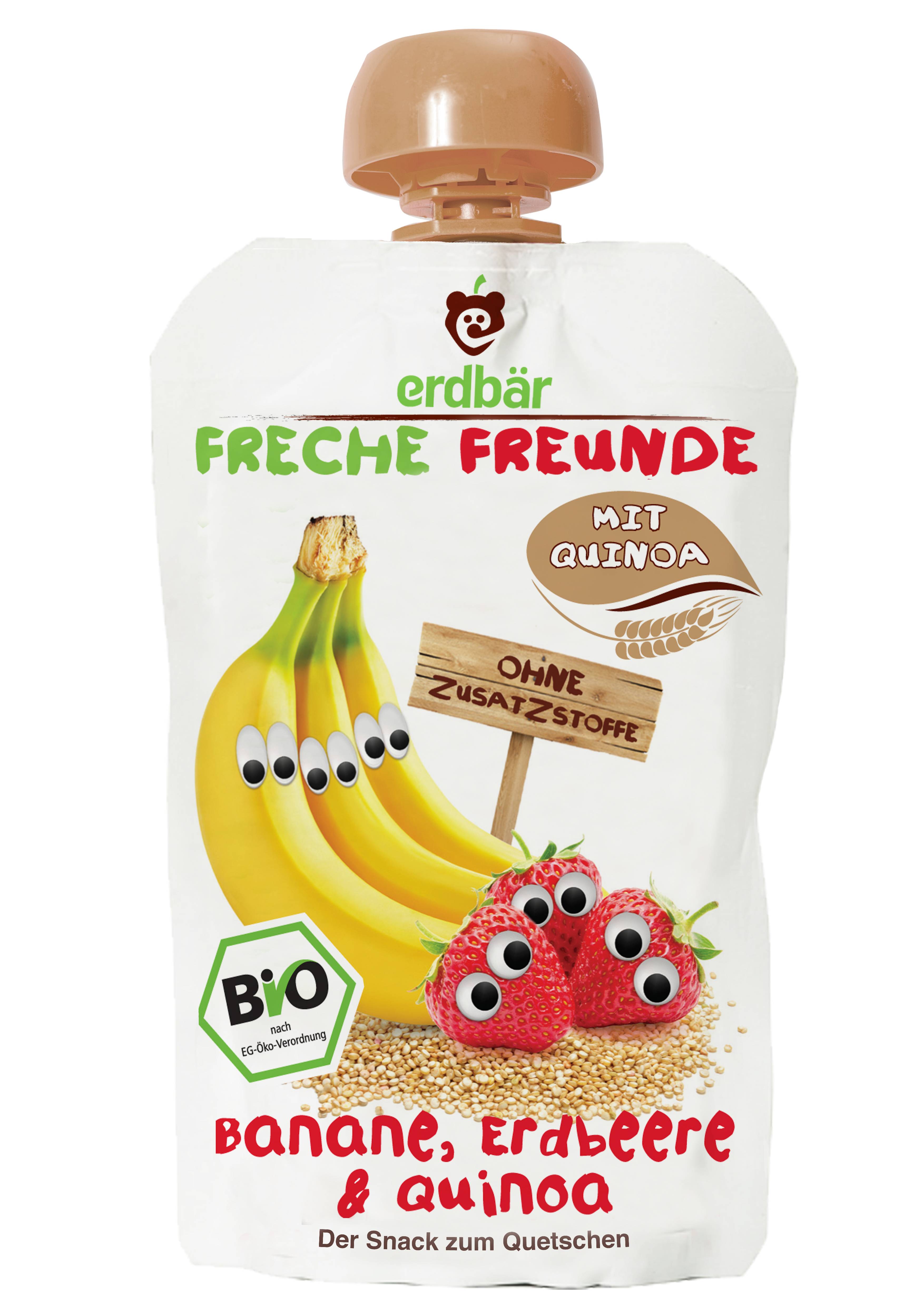 Piure cu banane, capsuni si quinoa bio 100g - Erdbar