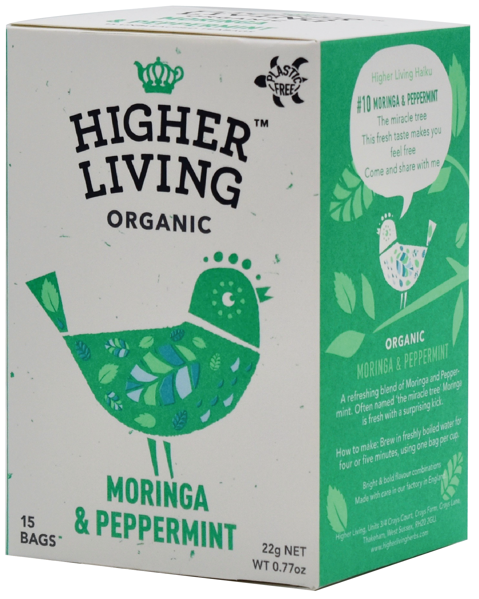 Ceai MORINGA si MENTA eco-bio, 15 plicuri, Higher Living