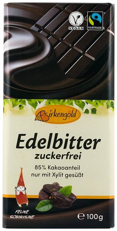 Ciocolata 85% ccao indulcita cu xylitol, 100g - Birkengold