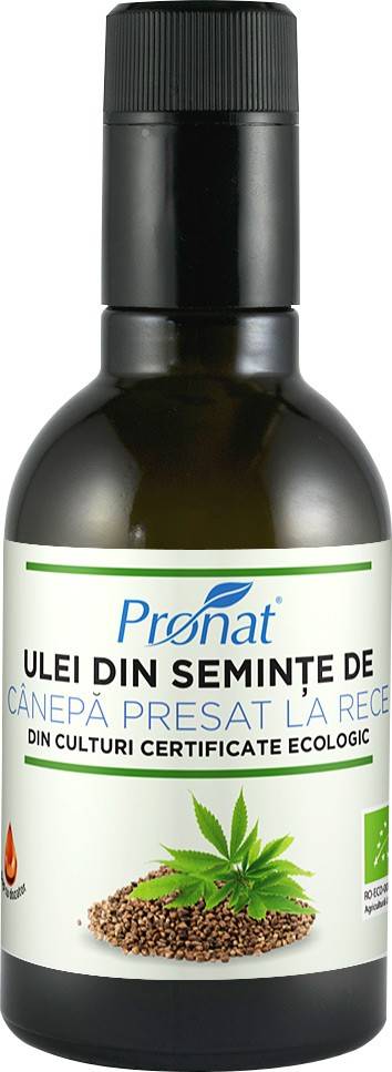 Ulei eco-bio din seminte de canepa presat la rece, 250ml, Pronat