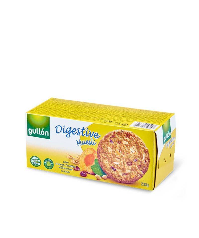 Biscuiti digestivi cu muesli, ovaz, stafide si caise, 230g - Gullon