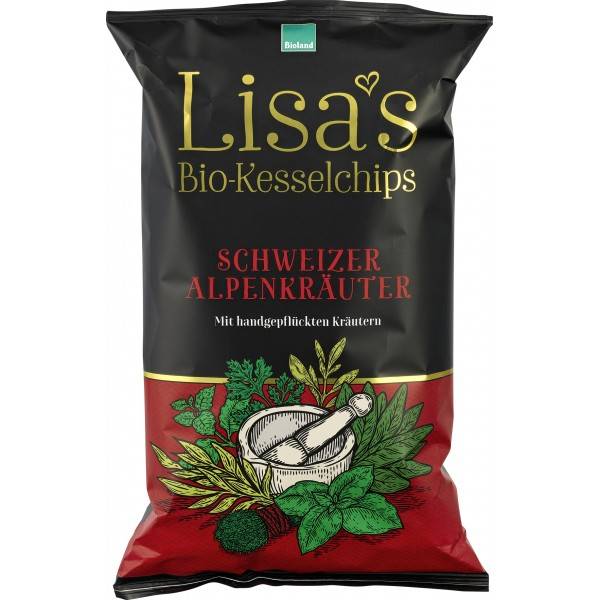 Chipsuri bio de cartofi cu ierburi alpine, fara gluten, eco-bio, 125g - Lisas