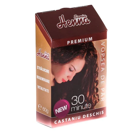 Vopsea de par cu henna, nuanta castaniu deschis, 30 minute - 60g - Henna Sonia