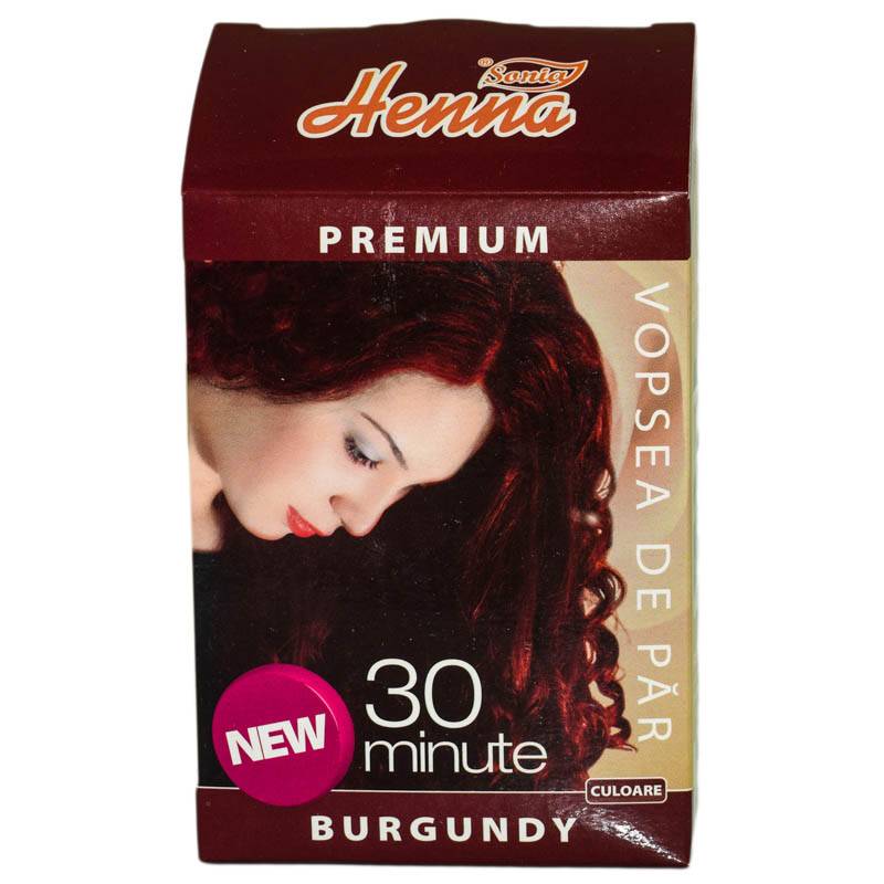 Vopsea de par cu henna, nuanta burgundy, 30 minute - 60g - Henna Sonia