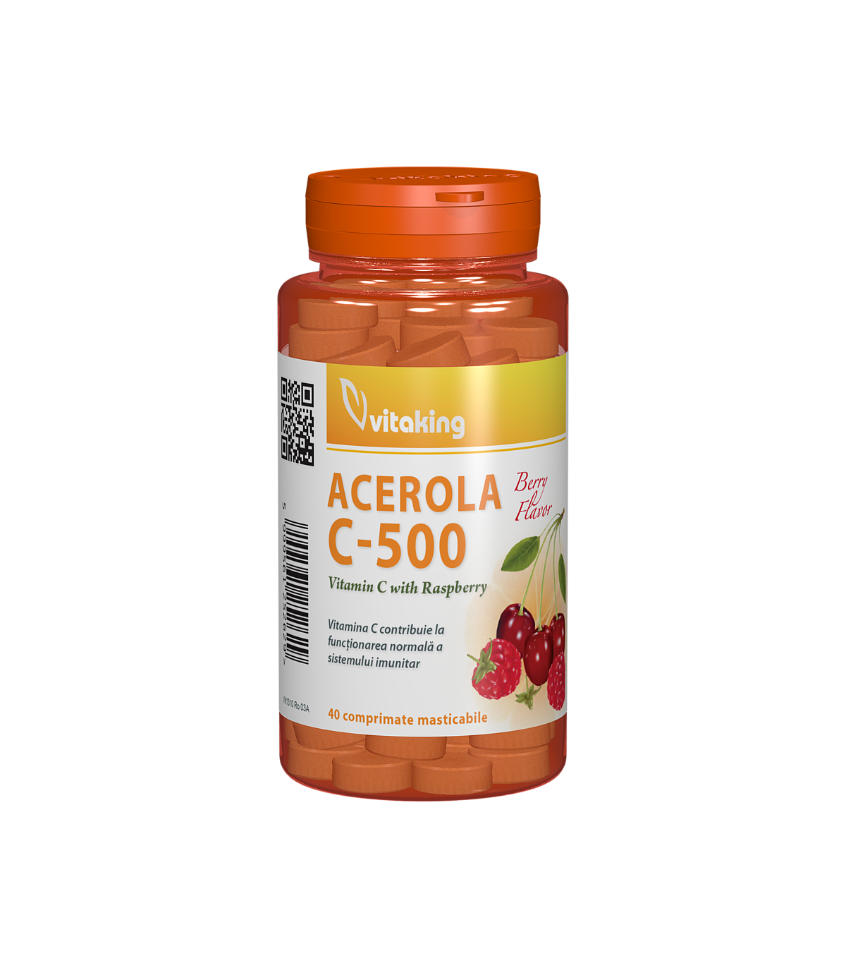 Vitamina C, 500mg, cu acerola cu gust de zmeura, 40cpr - Vitaking