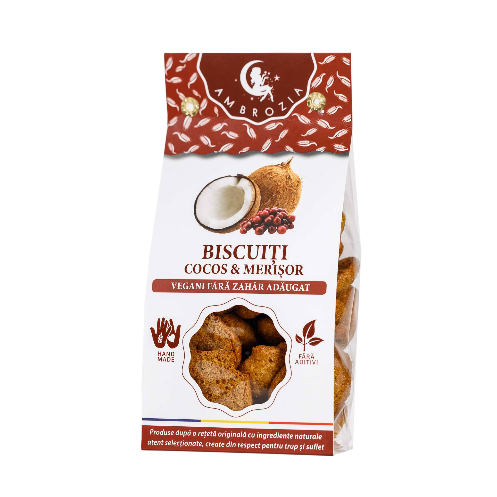 BISCUITI VEGANI cu MERISOR si COCOS, fara zahar – 130g - Hiper Ambrozia