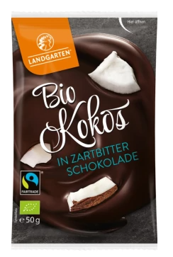 Cocos in ciocolata neagra, eco-bio, 50g - Landgarten