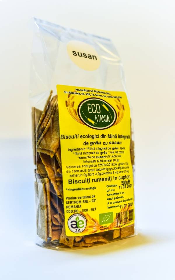 Biscuiti integrali cu seminte de susan, eco-bio, 200g - Ecomania