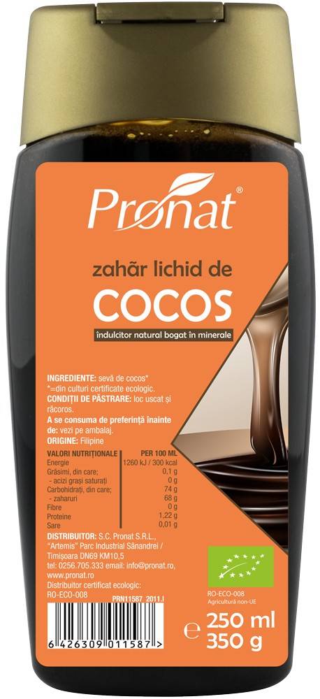 Zahar lichid de cocos, ecc-bio, 250ml - Pronat