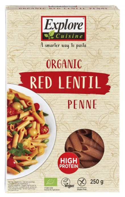 Penne din linte rosie, fara gluten, eco-bio, 250g - Explore Cuisine