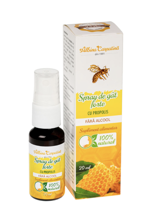 Spray de gat forte cu propolis fara alcool Albina Carpatina, 20ml - Apicola Pastoral