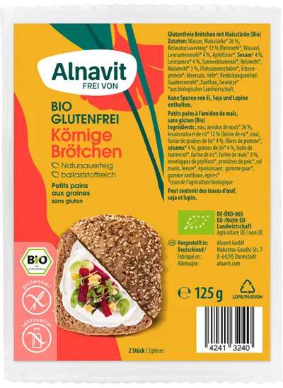 Chifle cu seminte fara gluten, precoapte, eco-bio, 125g - Alnavit