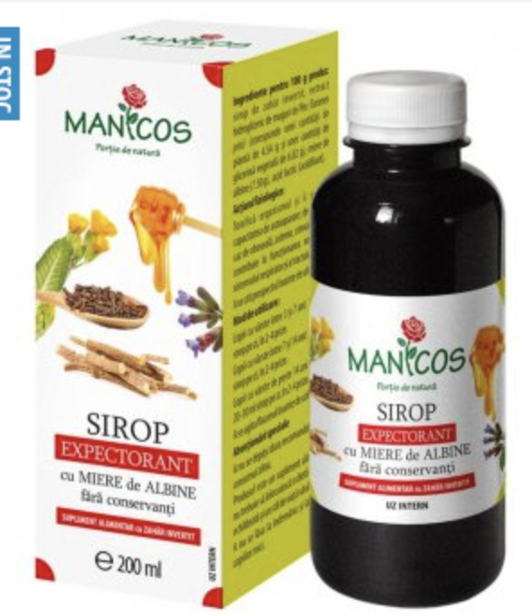 Sirop expectorant cu miere, lemn-dulce si cuisoare 200ml - Manicos