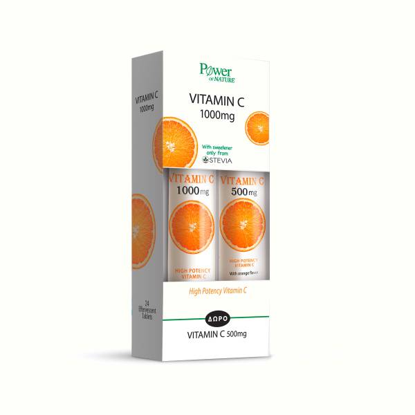 Pachet VITAMINA C 1000mg 24tb + VITAMINA C 500mg 20 tb efervescente - Power of Nature