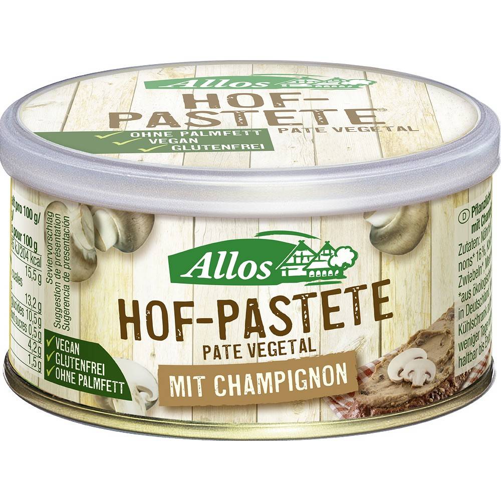 Pate vegetal cu ciuperci champignon, eco-bio, fara gluten, 125 g, Allos