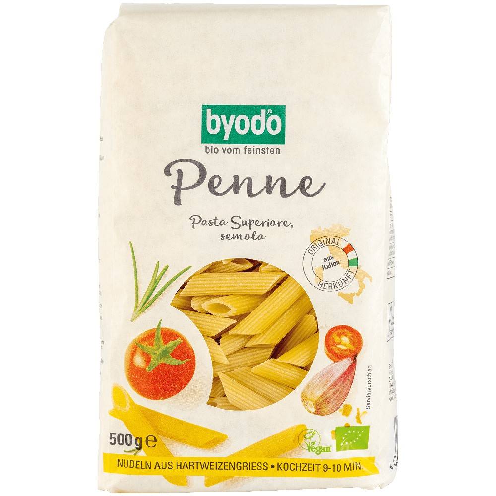 Penne din grau dur, semola, 500 g, Byodo