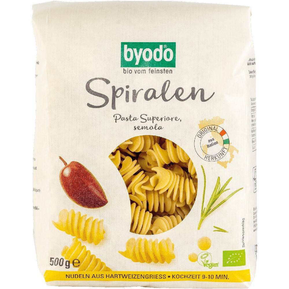 Spirale din grau dur, semola, eco-bio, 500 g, Byodo