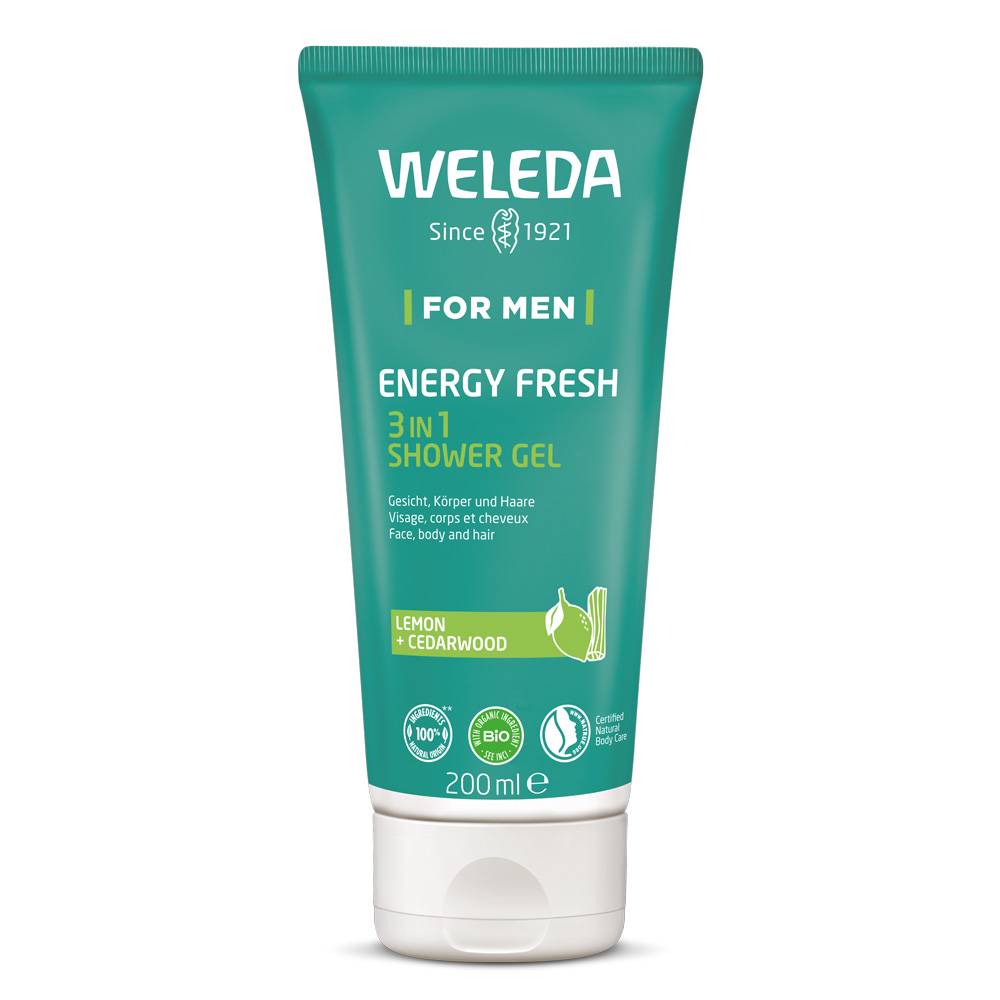 Gel de duș energizant pentru corp, față și păr pentru bărbați, 200ml - Weleda