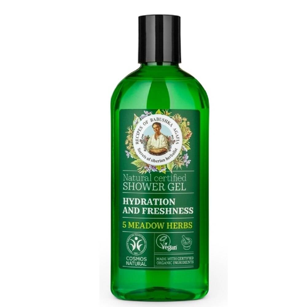 Gel de dus hidratant si revigorant cu extracte din 5 plante de camp, 260 ml, Bunica Agafia