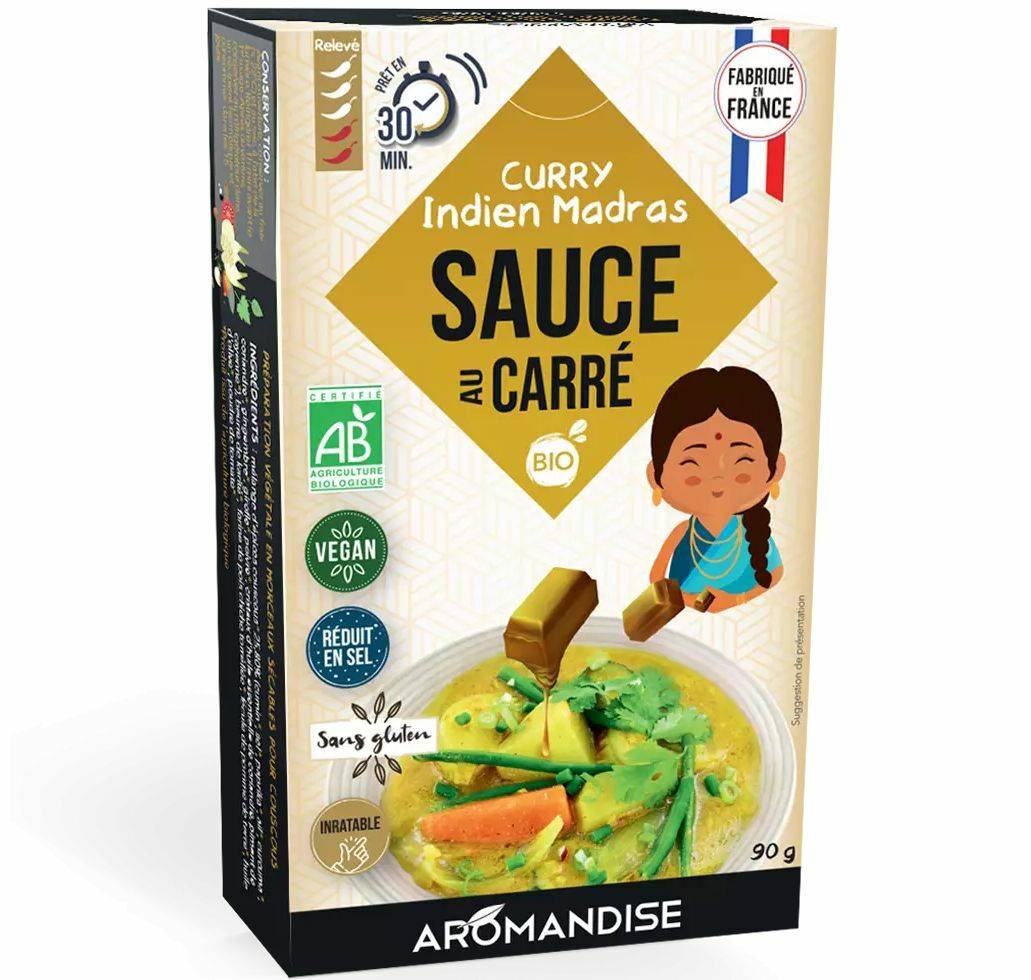 Sos indian Madras Curry, eco-bio, 5 cuburi, 90 g, Aromandise