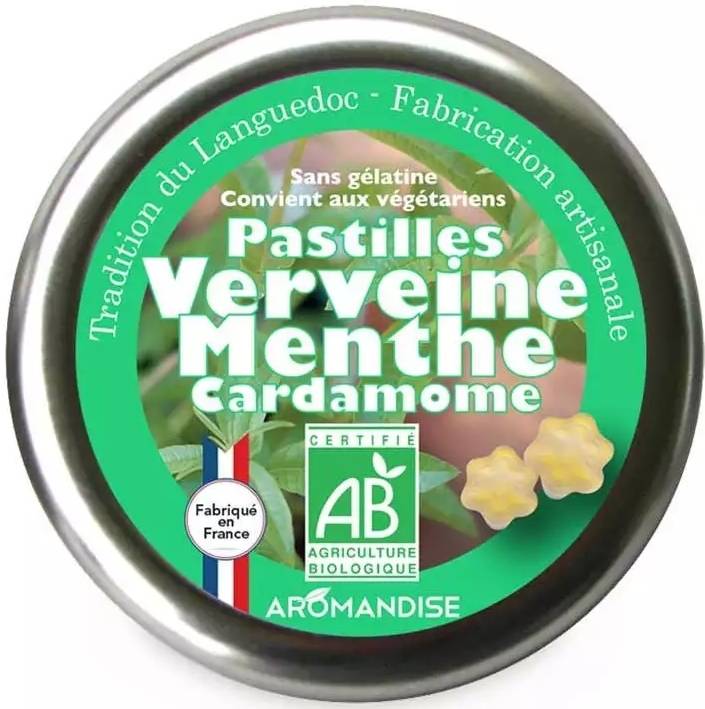 Bomboane artizanale cu verbina, menta si cardamom, eco-bio, 45g - Aromandise