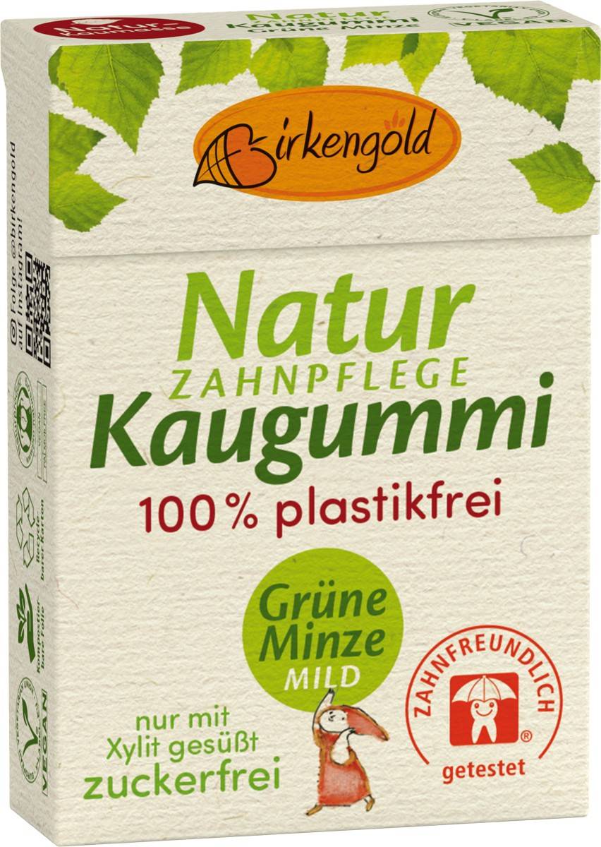 Guma de mestecat cu xylitol pentru ingrijirea dintilor, menta verde, 28g - Birkengold