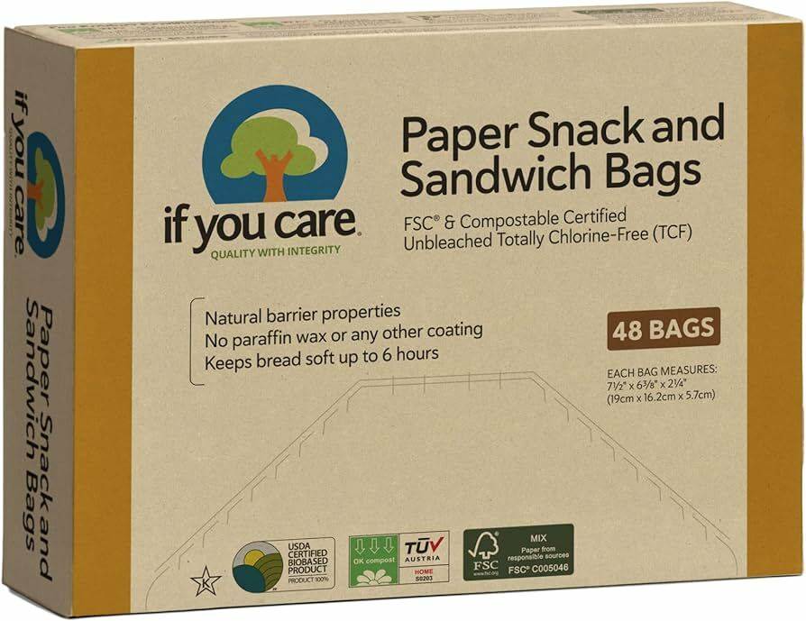 Pungi de hartie nealbita pentru sandwich si snacks, fara clor, compostabile 48 bucati - If You Care