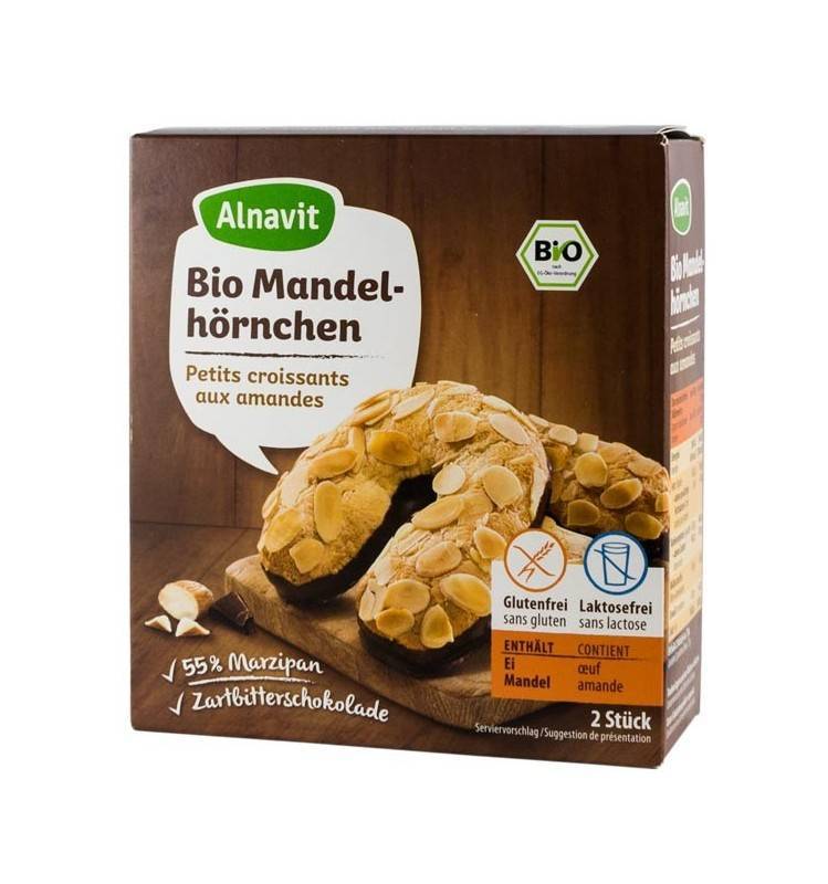 Cornulete bio cu migdale, martipan si ciocolata, 150g - Alnavit