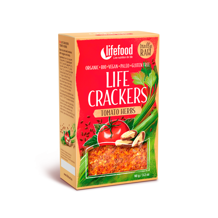 Lifecrackers cu rosii si ierburi raw eco-bio 90g, Lifefood