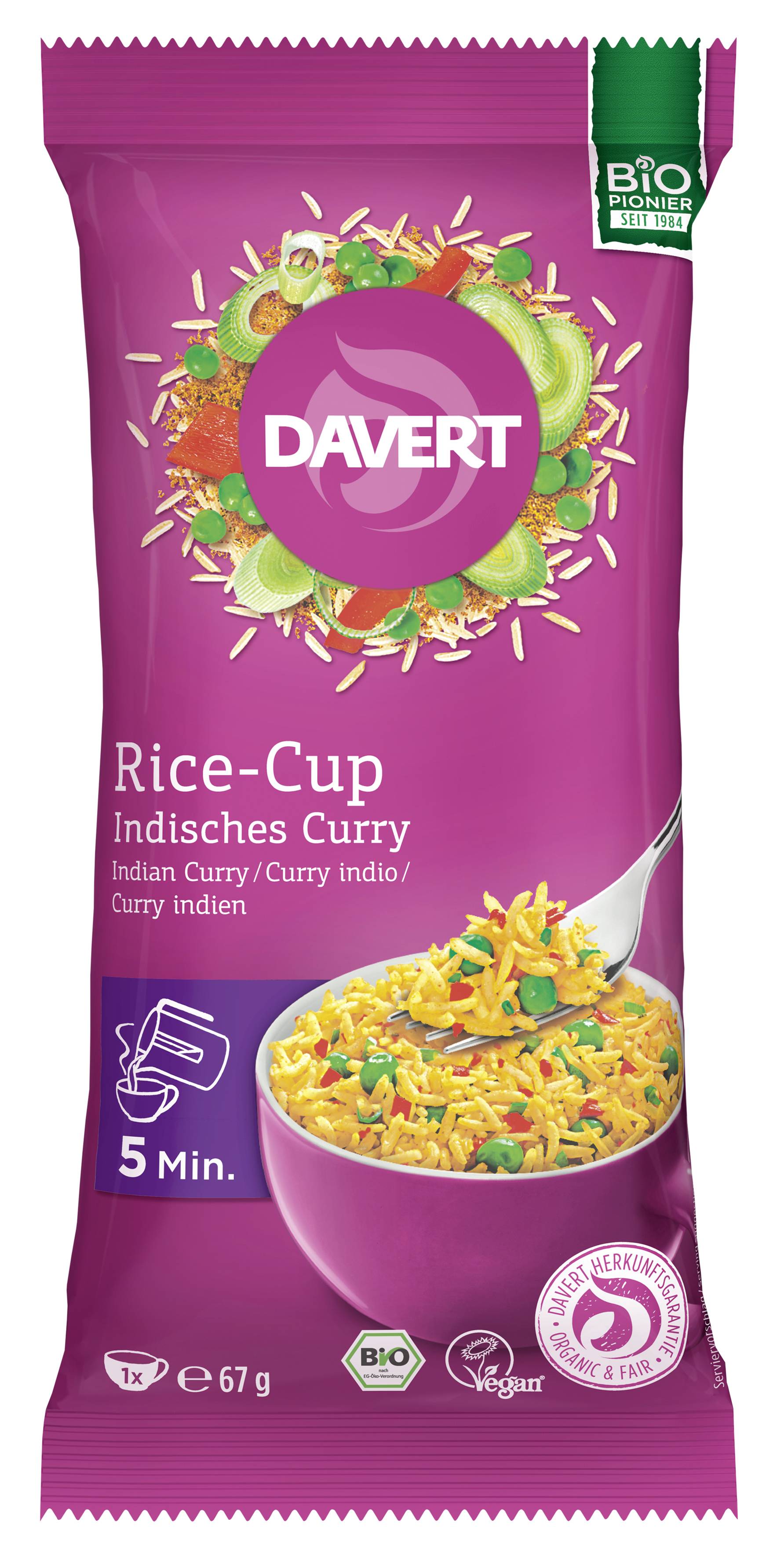 Rice cup orez indian curry, ECO-bio, 67g - DAVERT