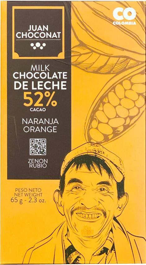 Ciocolata cu lapte si portocale 52% cacao, 65g Juan Choconat