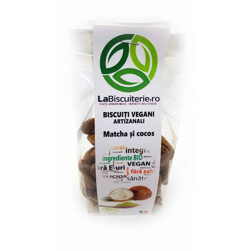 Biscuiti vegani artizanali cu matcha si cocos eco-bio– 140g - L