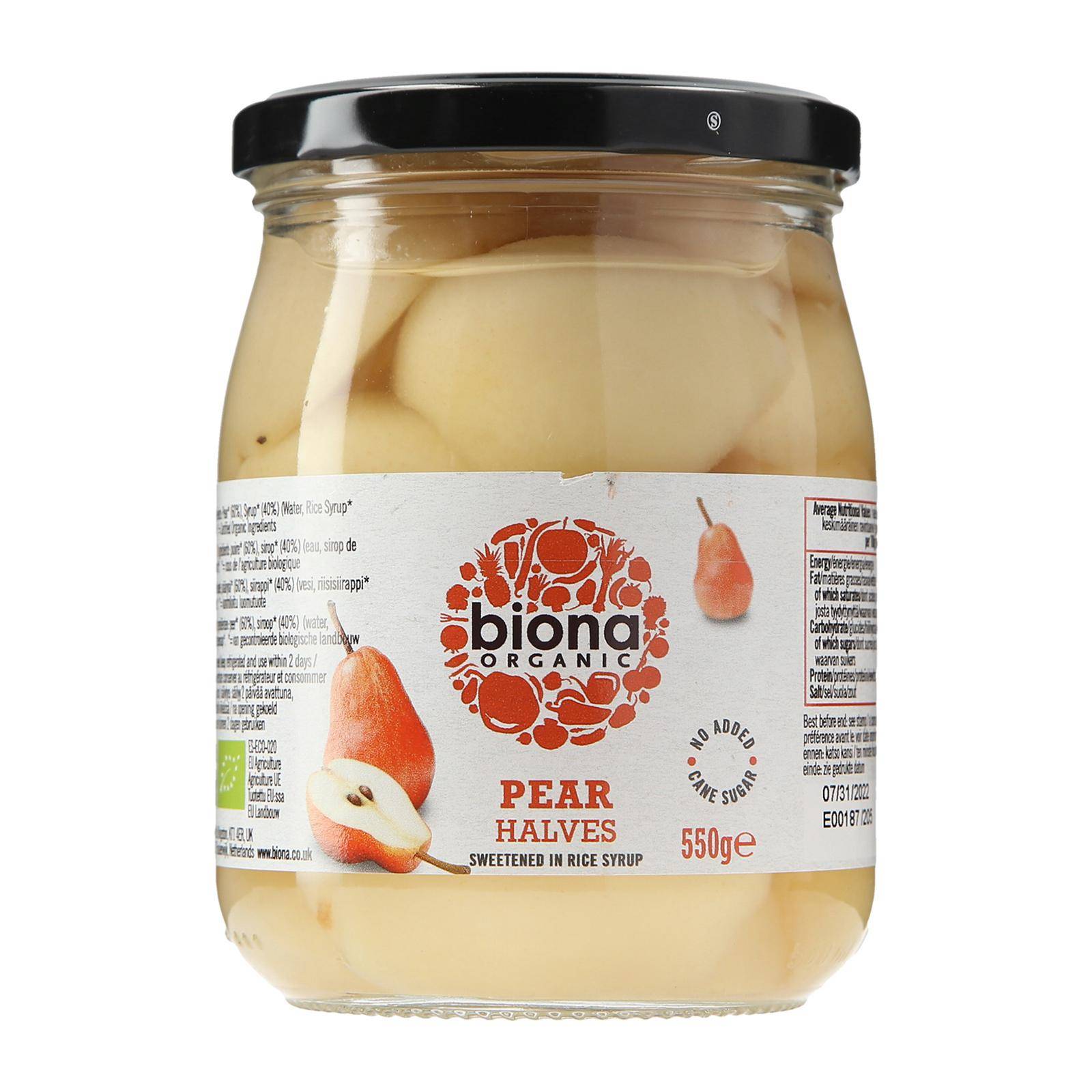 Pere in sirop de orez eco-bio 550g Biona