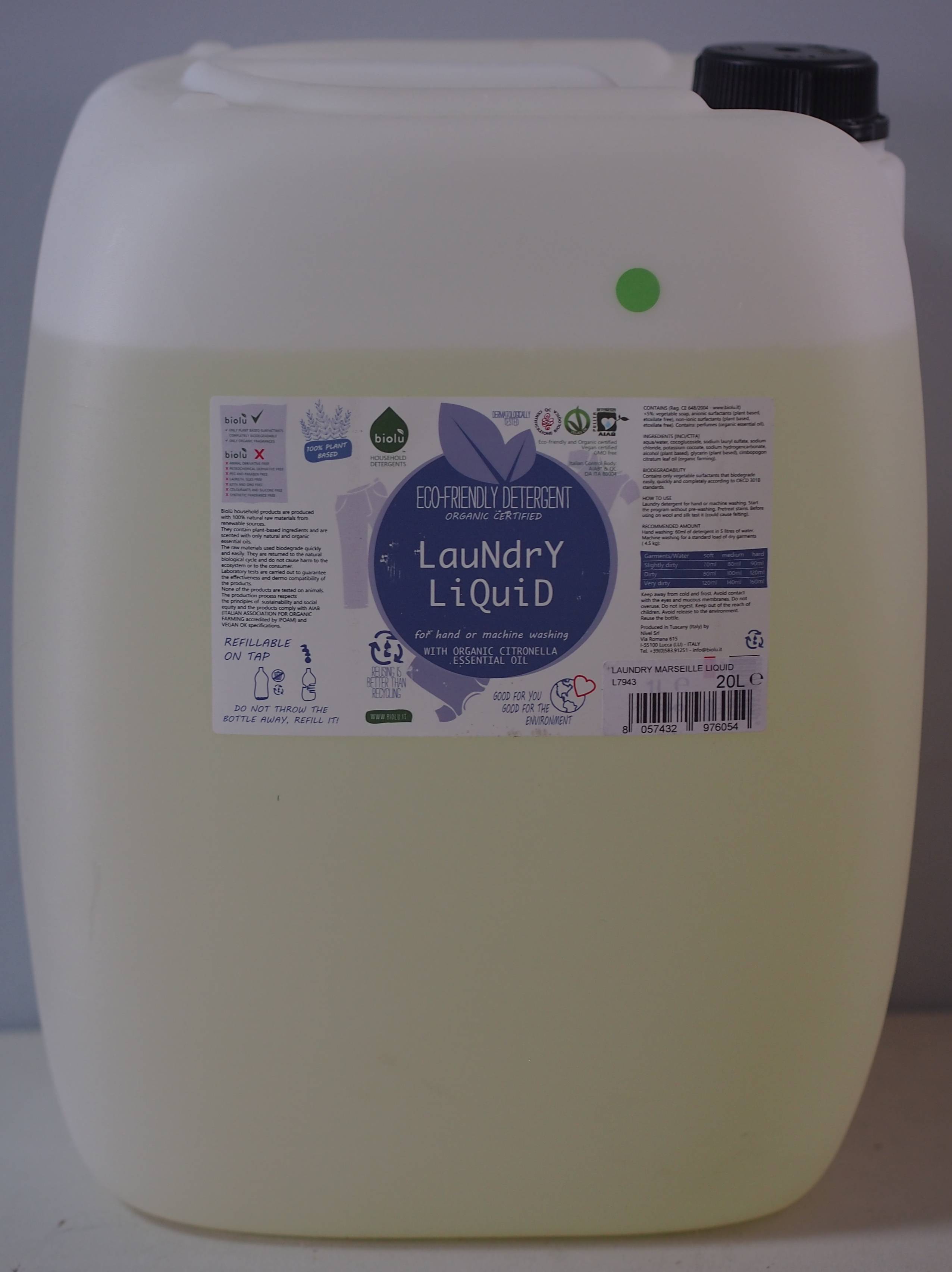 Detergent ecologic lichid vrac pentru rufe albe si colorate lamaie 20L - Biolu - 1 | YEO