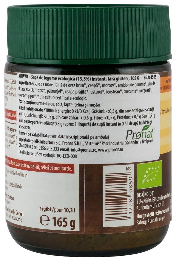 Supa de legume Bio (13,5%) instant, fara gluten, 165 g Alnavit - 2 | YEO