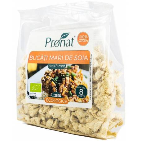 Bucati mari de soia cuburi (8 mm), proteina vegetala texturata, ECO-BIO, 200g, Pronat