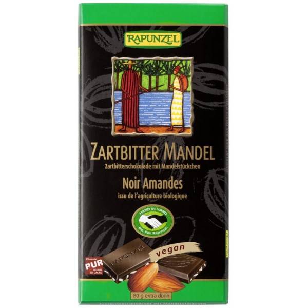 Ciocolata amaruie cu migdale si 55% cacao, eco-bio, 80g - Rapunzel