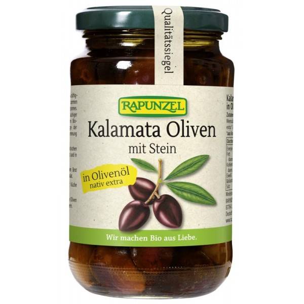 Masline Kalamata violet cu Samburi in ulei de masline, eco-bio, 335g - Rapunzel