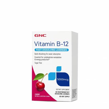 Vitamina B12, 5000 Mcg Cu Dizolvare Rapida, Aroma De Cirese 60 Drajeuri - GNC