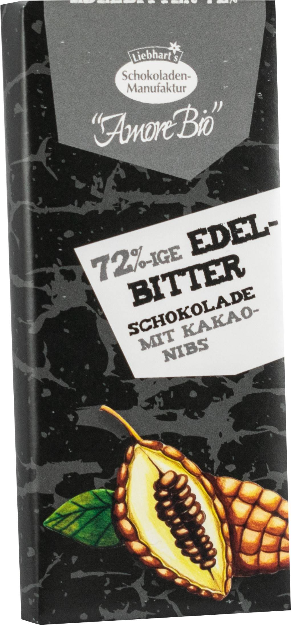 CIOCOLATA AMARUIE CU MIEZ DIN BOABE DE CACAO, 72% CACAO Eco-Bio 40g - LIEBHART\'S AMORE BIO