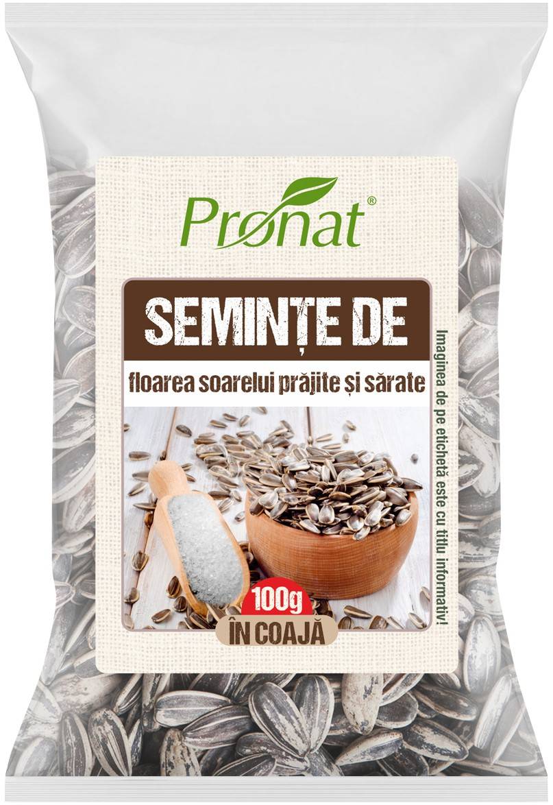 Seminte de floarea soarelui prajite si sarate, cu coaja 100g - Pronat