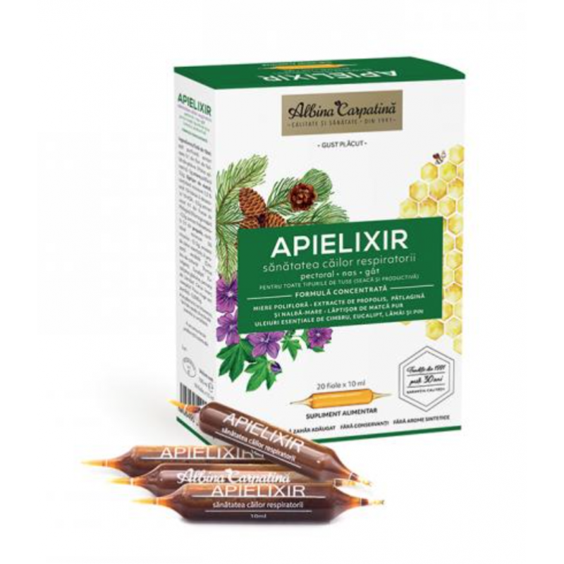 APIELIXIR sanatatea cailor respiratorii Albina Carpatina, 20fiole -