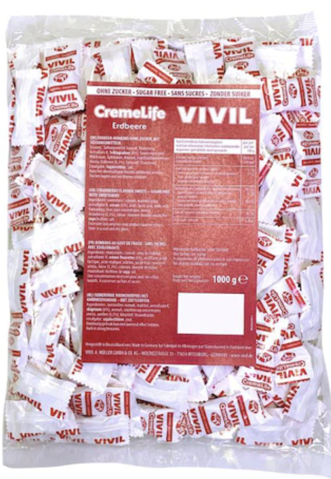 Bomboane cremoase fara zahar cu aroma de capsuni, 1kg - Vivil