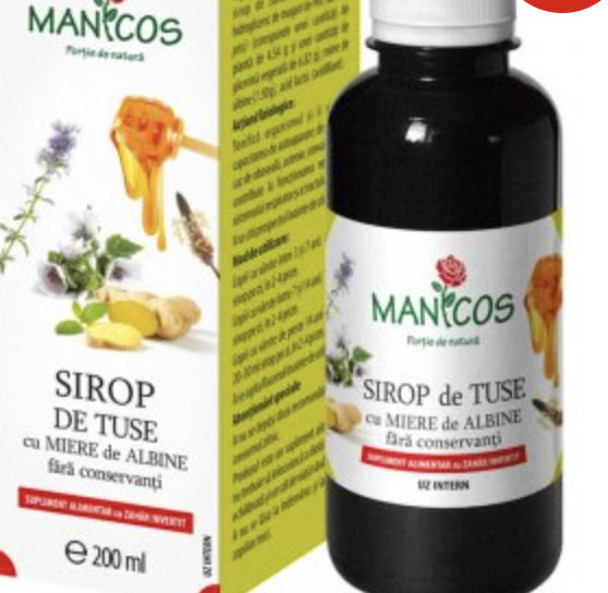 Sirop de tuse cu miere, isop si ghimbir 200ml - Manicos