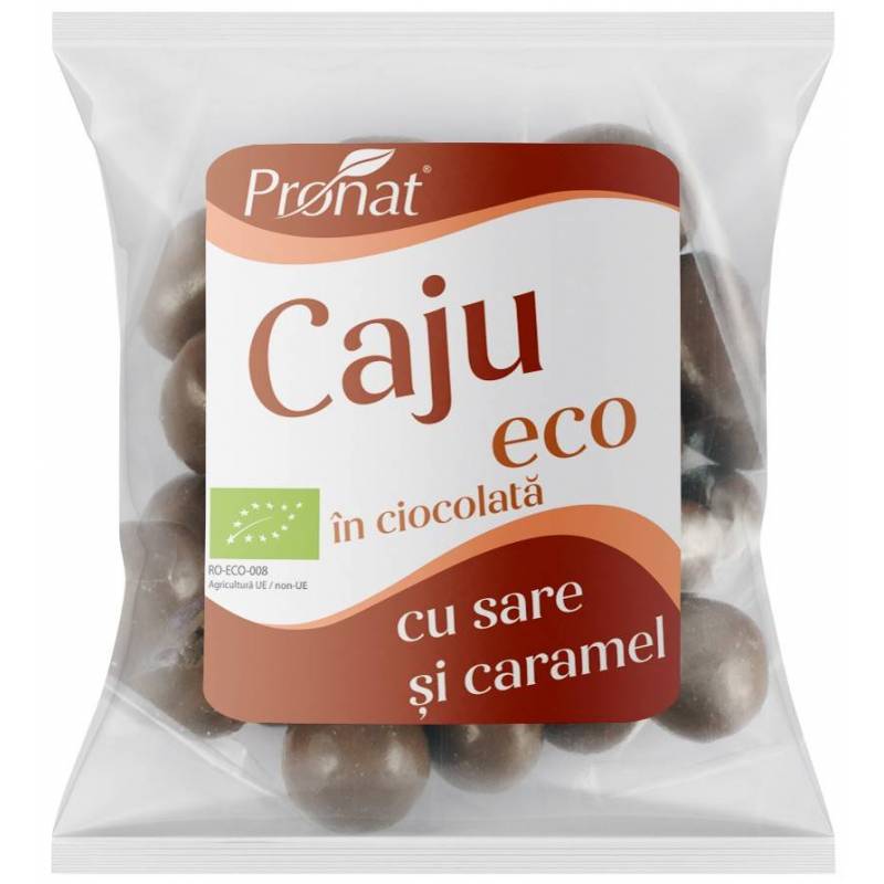 Nuci caju glazurate in ciocolata cu lapte cu aroma de caramel sarat,